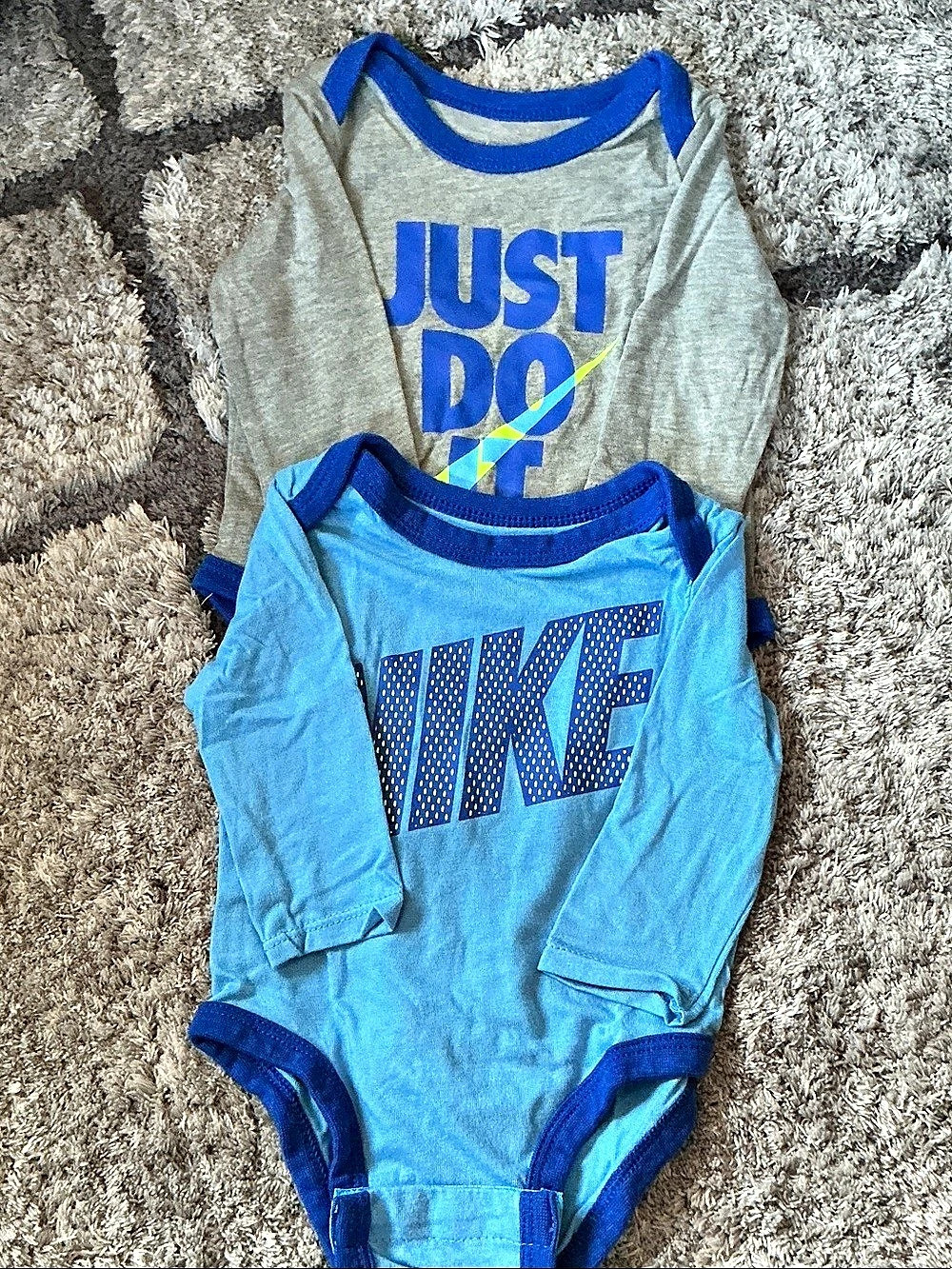 Nike Infant Boys Long Sleeve Graphic Bodysuit Set Blue & Gray Baby 3M